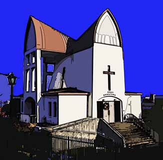 illust, matire, libre, paysage, image, le tableau, crayon de la couleur, colorie, en tirant,Un St.. John glise, glise, ciel bleu, croix, Christianisme