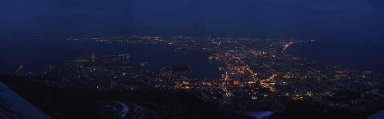 fotografia, material, livra, ajardine, imagine, proveja fotografia,Uma viso noturna de Mt. Hakodate-yama, Iluminaes, Um observatrio, luz de cidade, a cidade de porto