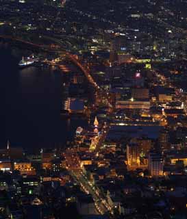 photo, la matire, libre, amnage, dcrivez, photo de la rserve,Une vue de la nuit de Mt. Hakodate-yama, Illuminations, Un observatoire, lumire de ville, ville de port