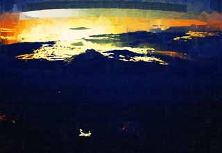 Illust, materieel, vrij, landschap, schilderstuk, schilderstuk, kleuren potlood, crayon, werkje,Het is Ooshima, Izu in Mt. Fuji, Mt. Fuji, Bijzonderheid, Jap wistaria, Een antenne foto