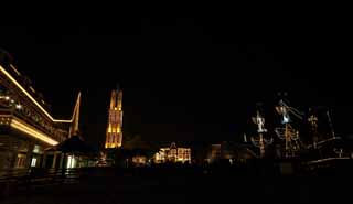 Foto, materieel, vrij, landschap, schilderstuk, bevoorraden foto,Een zeilende boot en een toren, Schip, Illumineringen, Illuminering, Maak