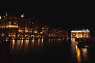 Foto, materiell, befreit, Landschaft, Bild, hat Foto auf Lager,Nacht Huis zehn Bosch, Kanal, Festliche Beleuchtung, Illuminierung, Licht