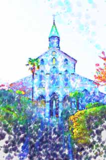 illust, materiell, befreit, Landschaft, Bild, Gemlde, Farbbleistift, Wachsmalstift, Zeichnung,,Oura Catholic die Kirche, die Kirche, Die Paris fremde Fortpflanzungsgesellschaft, , Gotik entwirft Architektur