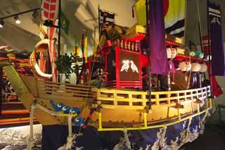 fotografia, materiale, libero il panorama, dipinga, fotografia di scorta,Una macchina di festa di Nagasaki KUNCHI, nave, lanterna, festa, macchina di festa