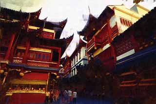 illustration,material,free,landscape,picture,painting,color pencil,crayon,drawing,Yu Yuan, YuYuan, , , Chinese building