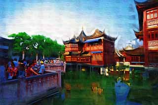 illust, matire, libre, paysage, image, le tableau, crayon de la couleur, colorie, en tirant,Yu Yuan / coeur d'une charmille de lac, YuYuan, , , Btiment chinois