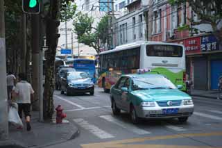 Foto, materieel, vrij, landschap, schilderstuk, bevoorraden foto,Volgens De sjanghai, Autobus, Taxi, Asfaltbitumen, Passerby