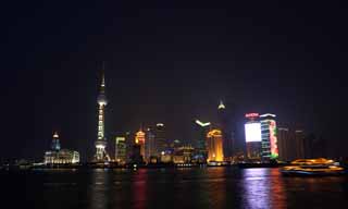 Foto, materiell, befreit, Landschaft, Bild, hat Foto auf Lager,Eine Nacht von Sicht von Huangpu Jiang, Ost-leichter Ballturm, Ich beleuchte es, Illuminierung, Schiff