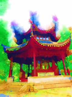 illustration,material,free,landscape,picture,painting,color pencil,crayon,drawing,Zhuozhengyuan, Chinese style, roof, world heritage, garden