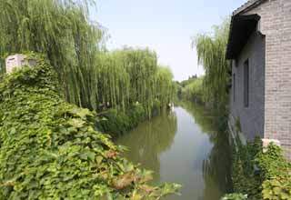 Foto, materiell, befreit, Landschaft, Bild, hat Foto auf Lager,Ein Kanal von Suzhou, Weide, Kanal, Ufer, Wasser