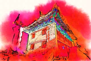 illustration,material,free,landscape,picture,painting,color pencil,crayon,drawing,The Einei gate, Chang'an, castle gate, brick, The history