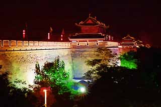illustration,material,free,landscape,picture,painting,color pencil,crayon,drawing,Long Anjo castle wall, Chang'an, castle gate, brick, The history