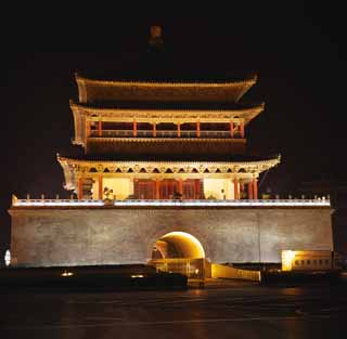 Foto, materiell, befreit, Landschaft, Bild, hat Foto auf Lager,Ein Glockenturm, Chang'an, Glockenturm, Backstein, Ich beleuchte es