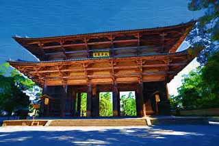 illustration,material,free,landscape,picture,painting,color pencil,crayon,drawing,Nandaimon Higashiooji, The gate, wooden building, Buddhism, temple