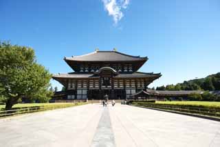 Foto, materiell, befreit, Landschaft, Bild, hat Foto auf Lager,Der Todai-ji-Tempel Hall vom groen Buddha, groe Statue von Buddha, hlzernes Gebude, Buddhismus, Tempel