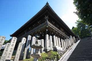 photo,material,free,landscape,picture,stock photo,Creative Commons,Look up at Nigatsu-do Hall, stone stairway, wooden building, Eaves, The water-drawing ceremony