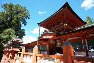 Foto, materieel, vrij, landschap, schilderstuk, bevoorraden foto,Kasuga Taisha Shrine, Shinto, Shinto heiligdom, Ik word in rood geschilderd, Dak