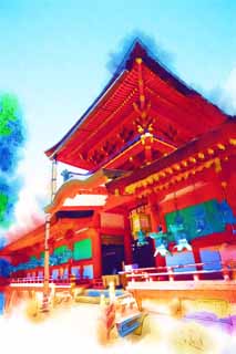 illust, matire, libre, paysage, image, le tableau, crayon de la couleur, colorie, en tirant,Kasuga Taisha temple, Shintosme, Temple shintoste, Je suis peint en rouge, toit