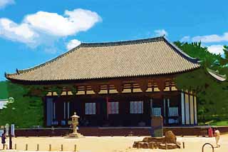 illustration,material,free,landscape,picture,painting,color pencil,crayon,drawing,Kofuku-ji Temple Togane temple, Buddhism, wooden building, roof, world heritage