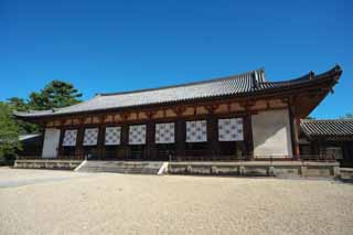 fotografia, materiale, libero il panorama, dipinga, fotografia di scorta,Tempio di Horyu-ji la grande sala, Buddismo, grande sala, edificio di legno, noren