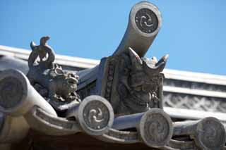 Foto, materiell, befreit, Landschaft, Bild, hat Foto auf Lager,Horyu-ji Temple Grat-Endziegel, Buddhismus, Dach, Keramikware, Ziegel