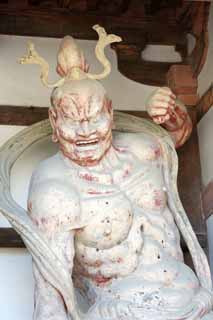 Foto, materiell, befreit, Landschaft, Bild, hat Foto auf Lager,Horyu-ji Temple-Tor baute zwischen dem Haupttor und dem Haupthaus der Palast-entworfenen Architektur im Fujiwara Periode Deva King (Agata))), Buddhismus, Nio Hter Gottheitsbild, Htergottheit, Muskulsitt