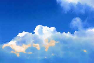 illust, materiale, libero panorama, ritratto dipinto, matita di colore disegna a pastello, disegnando,L'altro lato del mare di nubi, cielo blu, nube, thunderhead, Un aeroplano