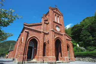 photo, la matire, libre, amnage, dcrivez, photo de la rserve,Seigneur Dozaki de temple de Ciel, Il est construit de brique, Christianisme, croix, ciel bleu