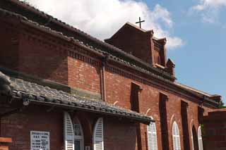 Foto, materieel, vrij, landschap, schilderstuk, bevoorraden foto,Dozaki Lord van De lucht tempel, Het wordt van de baksteen gebouwd, Christenheid, Kruis, Blauwe lucht