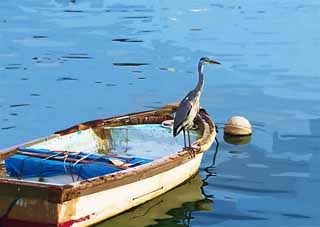 illust, matire, libre, paysage, image, le tableau, crayon de la couleur, colorie, en tirant,Un hron, Oh, c'est un hron, hron, , bateau