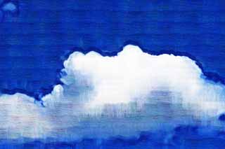 illust, materiell, befreit, Landschaft, Bild, Gemlde, Farbbleistift, Wachsmalstift, Zeichnung,,Eine Wolke des Sommers, blauer Himmel, thunderhead, Im Sommer, Sonnenlicht