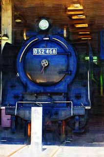 illust, matire, libre, paysage, image, le tableau, crayon de la couleur, colorie, en tirant,Une vapeur locomotif, vapeur locomotif, train, roue motrice, Charbon