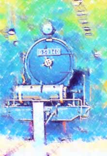 illust, matire, libre, paysage, image, le tableau, crayon de la couleur, colorie, en tirant,Une vapeur locomotif, vapeur locomotif, train, roue motrice, Charbon