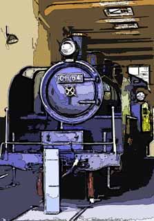 illust, matire, libre, paysage, image, le tableau, crayon de la couleur, colorie, en tirant,Une vapeur locomotif, vapeur locomotif, train, roue motrice, Charbon