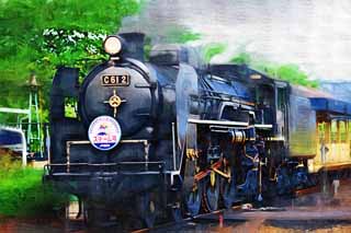 illust,tela,gratis,paisaje,fotografa,idea,pintura,Lpiz de color,dibujo,El humo negro de la locomotora de vapor, Locomotora de vapor, Tren, Rueda motriz, Carbn