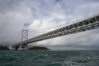 photo,material,free,landscape,picture,stock photo,Creative Commons,Naruto Channel, bascule bridge, suspension bridge, An ocean current, Traffic