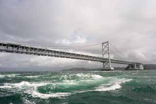 fotografia, materiale, libero il panorama, dipinga, fotografia di scorta,Vortici di Naruto, bascule fanno un ponte su, ponte di sospensione, Una corrente di oceano, Traffico