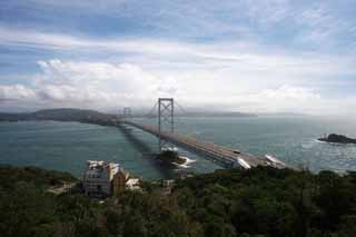 photo,material,free,landscape,picture,stock photo,Creative Commons,Naruto Channel, bascule bridge, suspension bridge, An ocean current, Traffic