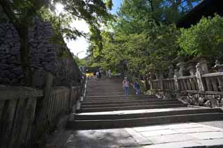 Foto, materiell, befreit, Landschaft, Bild, hat Foto auf Lager,Kompira-san Schrein nhert sich zu einem Schrein, Schintoistischer Schrein Buddhistischer Tempel, torii, steinigen Sie Treppe, Schintoismus