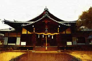 illust, , , , , ,  ,  , ., Shrine, Shinto shrine  , , Shinto  festoon, 