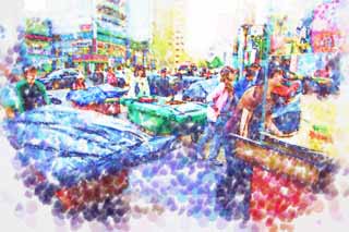 illustration,material,free,landscape,picture,painting,color pencil,crayon,drawing,A group of stands, stand, Business, shop, street