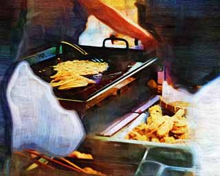 illust, materiell, befreit, Landschaft, Bild, Gemlde, Farbbleistift, Wachsmalstift, Zeichnung,,Een keet Van Chijimi, Okonomiyaki, Tempura, , Oden