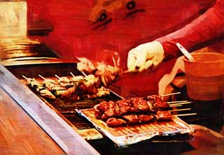 illust, matire, libre, paysage, image, le tableau, crayon de la couleur, colorie, en tirant,La position du poulet grill sur un barbecue, poulet grill sur un barbecue, , , Sauce