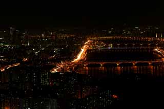 fotografia, materiale, libero il panorama, dipinga, fotografia di scorta,Una vista serale di Seoul, costruendo, Neon, faro, Illuminazione