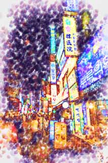 illust, matire, libre, paysage, image, le tableau, crayon de la couleur, colorie, en tirant,Ligne de maisons le long d'une rue de ville de Myondong, Non, pharmacie, restaurant, rue