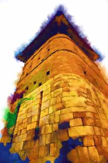 illustration,material,free,landscape,picture,painting,color pencil,crayon,drawing,Is it northwest nonchalance?, castle, soldier, brick, An observation tower