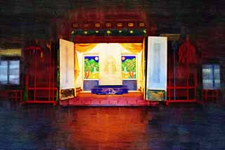 illust, materiale, libero panorama, ritratto dipinto, matita di colore disegna a pastello, disegnando,Il ritratto del padre originale di sinter Yasushi, Io sono sovrabbondante, Fortezza di Hwaseong, edificio di legno, eredit di mondo
