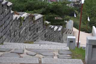 fotografia, material, livra, ajardine, imagine, proveja fotografia,A parede de castelo de Fortaleza de Hwaseong, castelo, apedreje pavimento, azulejo, parede de castelo