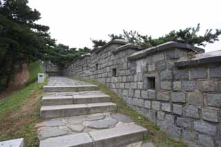 foto,tela,gratis,paisaje,fotografa,idea,La pared de castillo de Hwaseong Fortress, Castillo, Pavimento de piedra, Azulejo, Pared de castillo