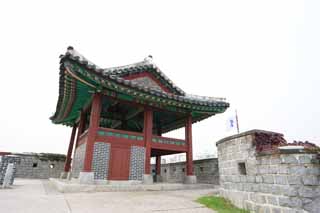 photo,material,free,landscape,picture,stock photo,Creative Commons,The northwest corner tower of Hwaseong Fortress, castle, stone pavement, tile, castle wall